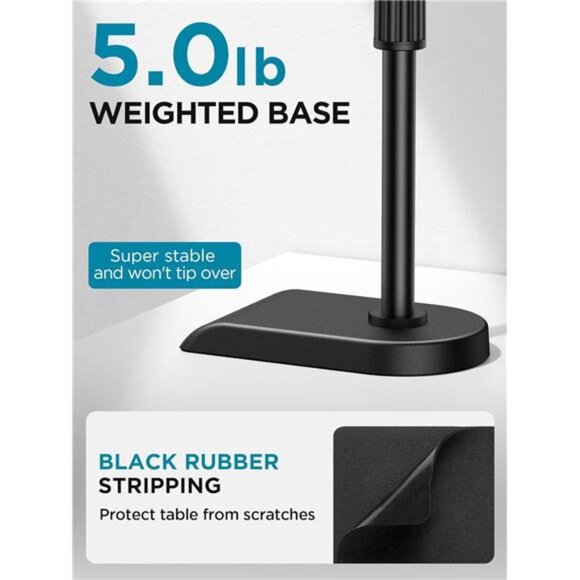 Adjustable Desk Microphone Stand, Weighted Base with Soft Grip Twist Clutch - Picture 3 of 8